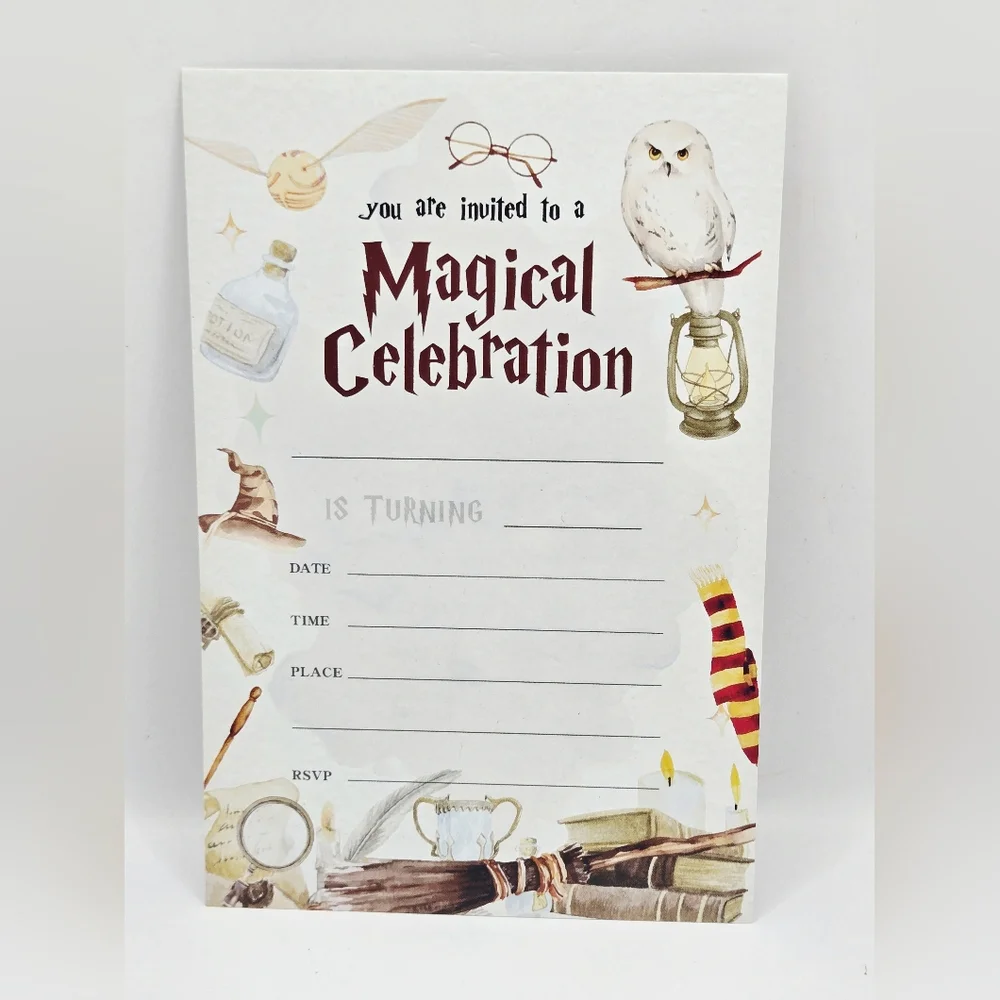 20 Wizard Magical Celebration Birthday Party Invitations w/ Envelopes Kids Magic